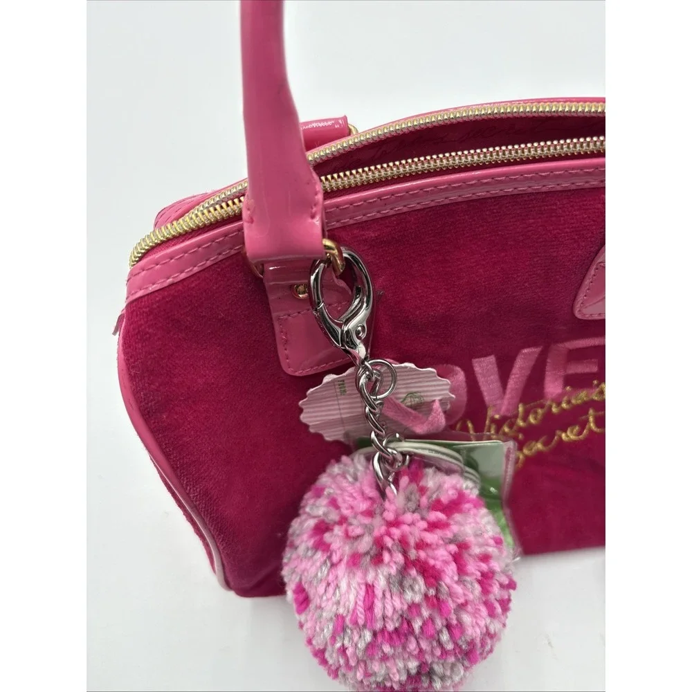 Y2K Victoria Secret Pink Love Purse Handle Pom Pom Key Chain‎ Tags Velvet
